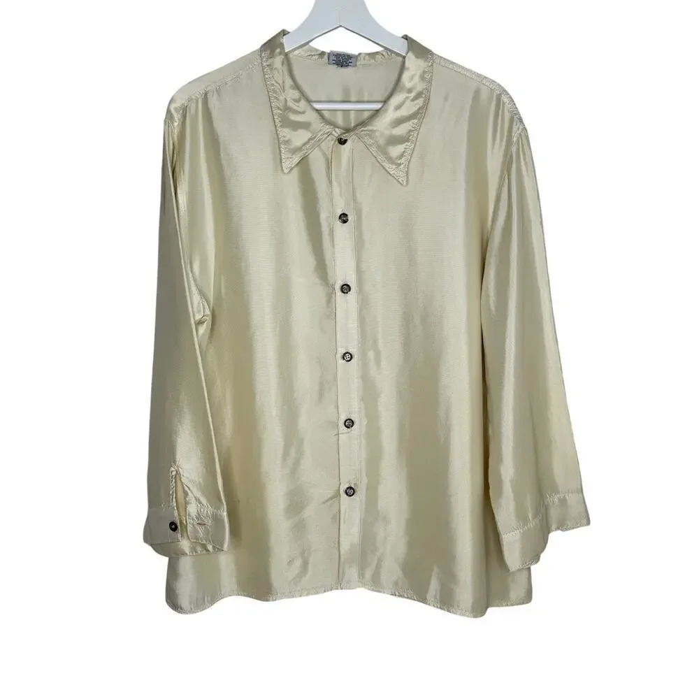 Cp Shades Sausalito Satin Long Sleeve Button-Up Shirt Cream Women's Size Large